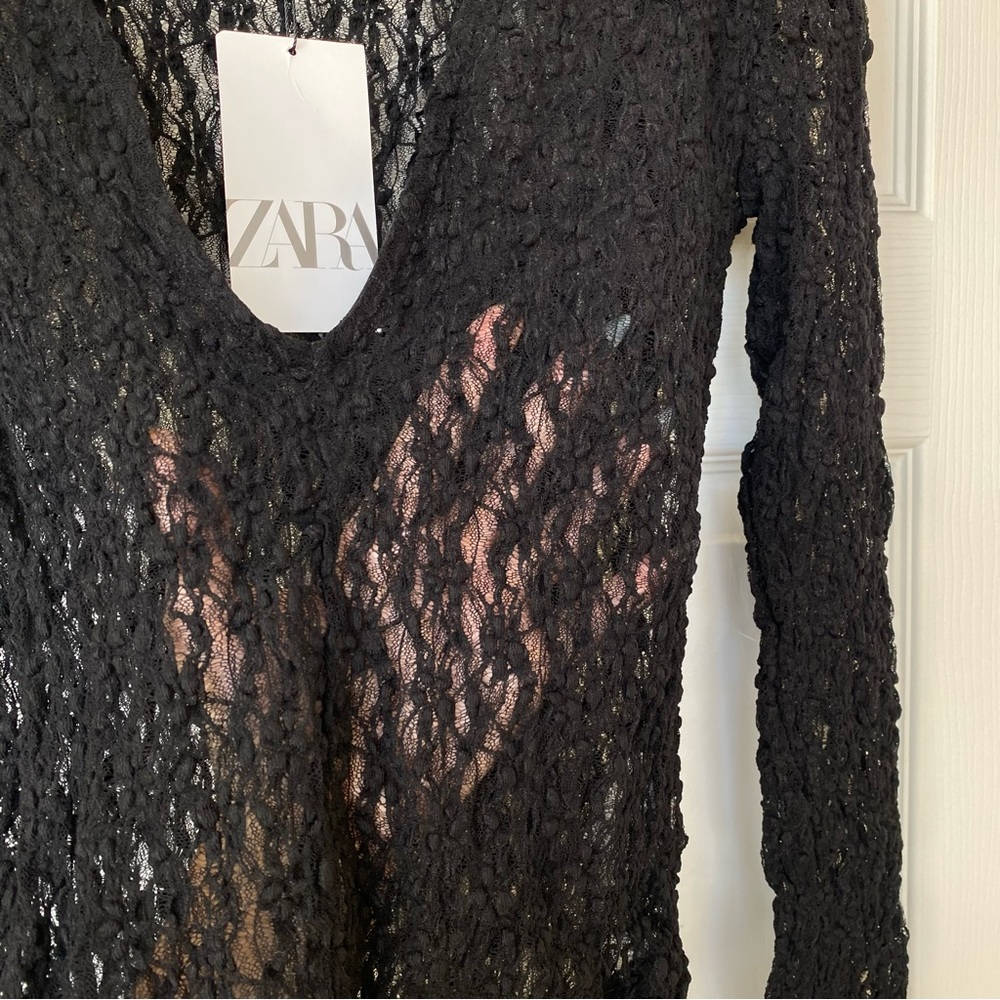 Women’s Black Lace Long-Sleeve Bodysuit - Picture 6 of 10